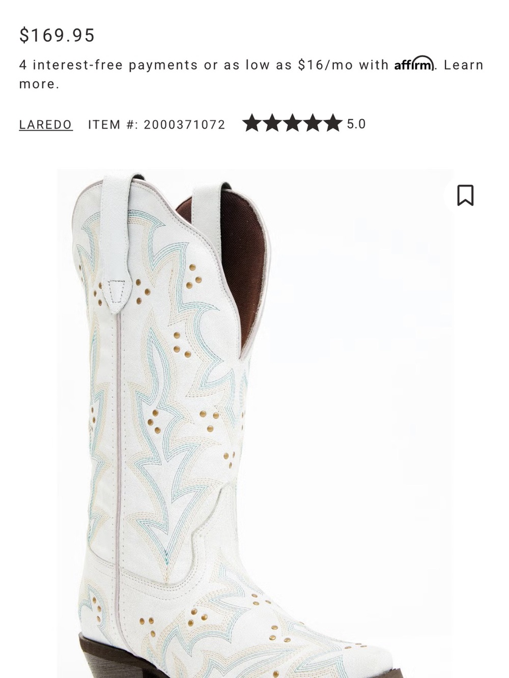 Laredo Women's White Embroidered Western Cowboy Boots Women 9 NEW